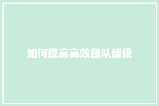 如何提高高效团队建设