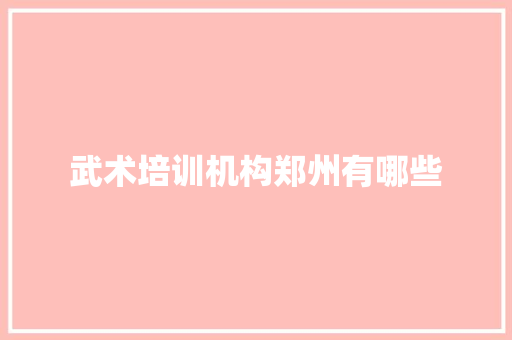 武术培训机构郑州有哪些