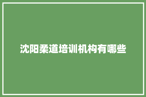沈阳柔道培训机构有哪些
