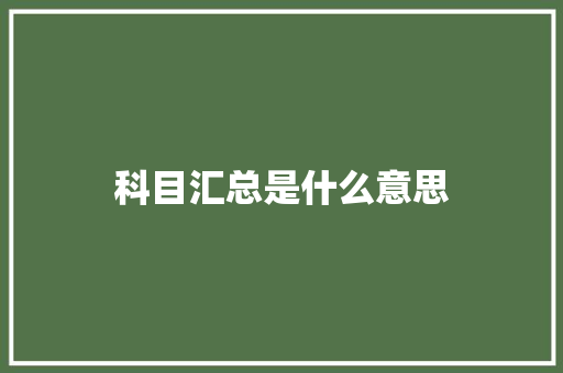 科目汇总是什么意思
