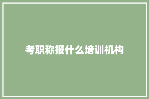 考职称报什么培训机构