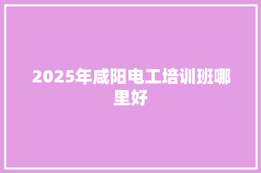 2025年咸阳电工培训班哪里好