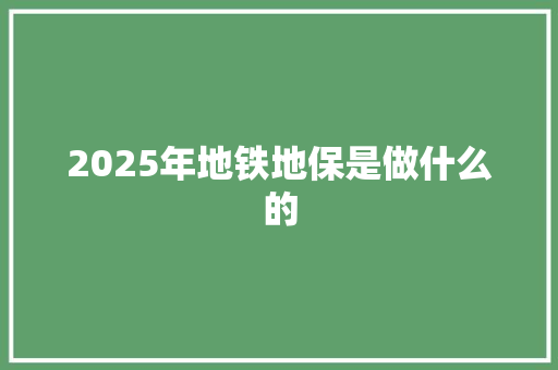 2025年地铁地保是做什么的