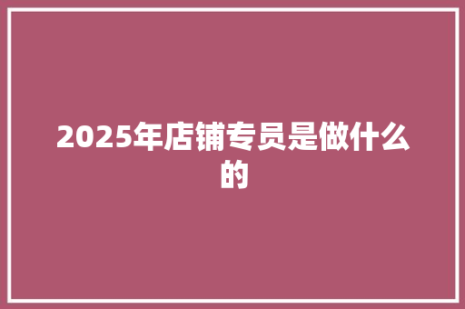 2025年店铺专员是做什么的