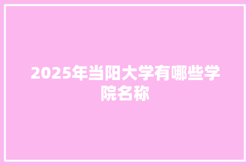 2025年当阳大学有哪些学院名称