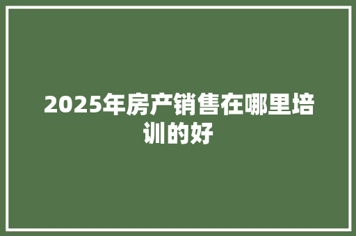 2025年房产销售在哪里培训的好