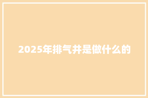2025年排气井是做什么的