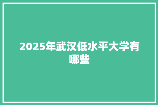 2025年武汉低水平大学有哪些