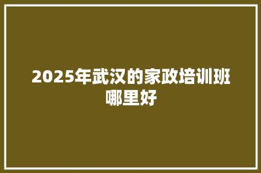2025年武汉的家政培训班哪里好