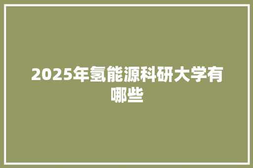 2025年氢能源科研大学有哪些