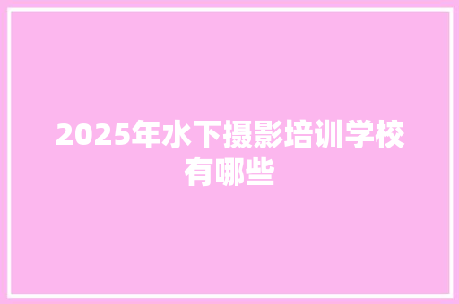 2025年水下摄影培训学校有哪些