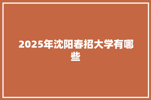2025年沈阳春招大学有哪些