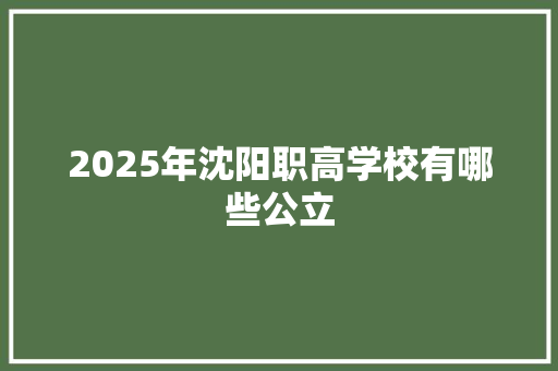 2025年沈阳职高学校有哪些公立