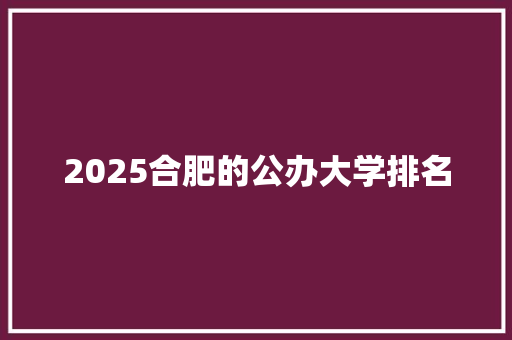 2025合肥的公办大学排名