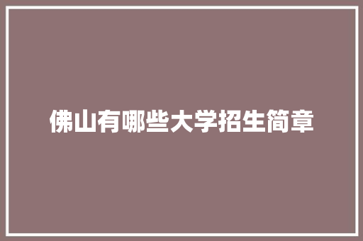 佛山有哪些大学招生简章