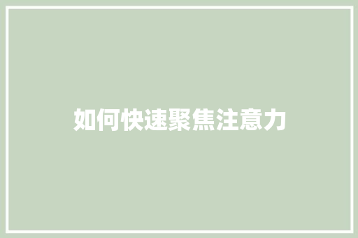如何快速聚焦注意力