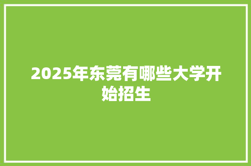 2025年东莞有哪些大学开始招生
