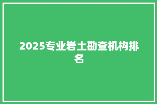 2025专业岩土勘查机构排名