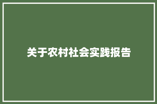 关于农村社会实践报告