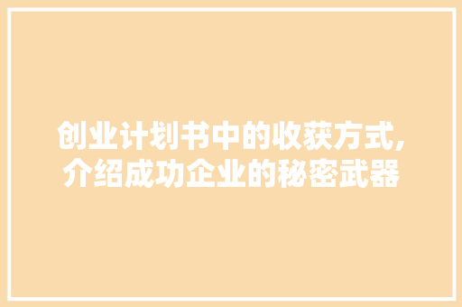 创业计划书中的收获方式,介绍成功企业的秘密武器