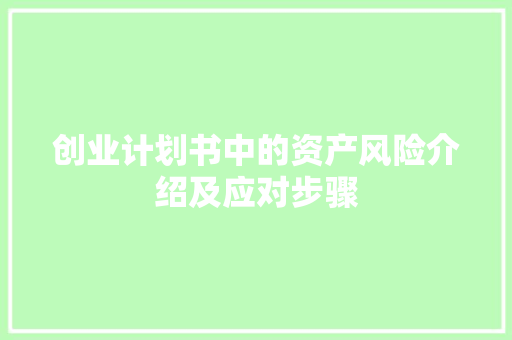 创业计划书中的资产风险介绍及应对步骤
