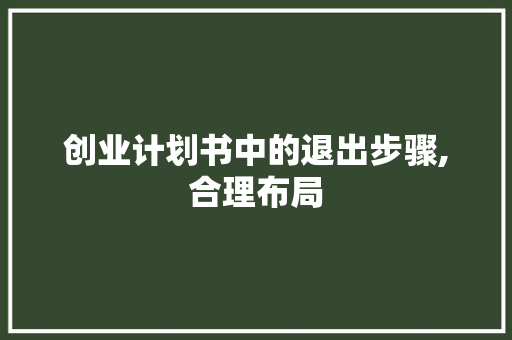 创业计划书中的退出步骤,合理布局，稳健前行