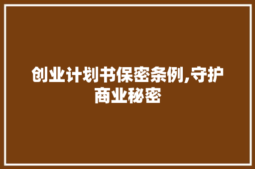 创业计划书保密条例,守护商业秘密，助力企业腾飞