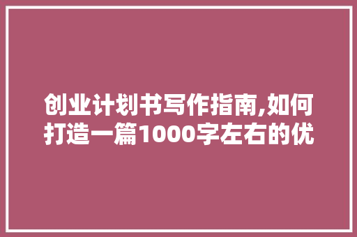 创业计划书写作指南,如何打造一篇1000字左右的优质文章