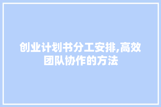创业计划书分工安排,高效团队协作的方法