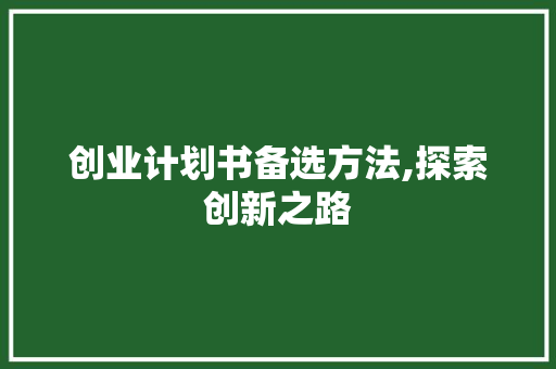 创业计划书备选方法,探索创新之路，实现商业梦想