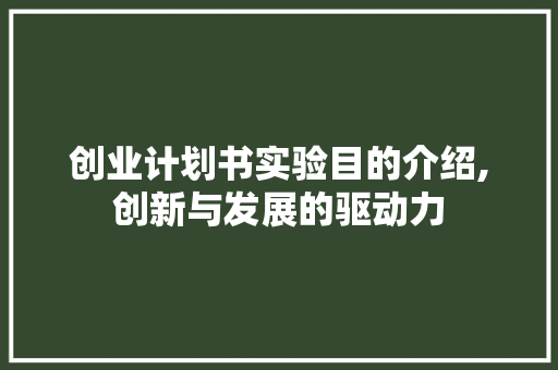 创业计划书实验目的介绍,创新与发展的驱动力