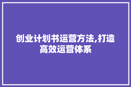 创业计划书运营方法,打造高效运营体系，助力企业腾飞