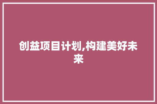 创益项目计划,构建美好未来，助力社会发展