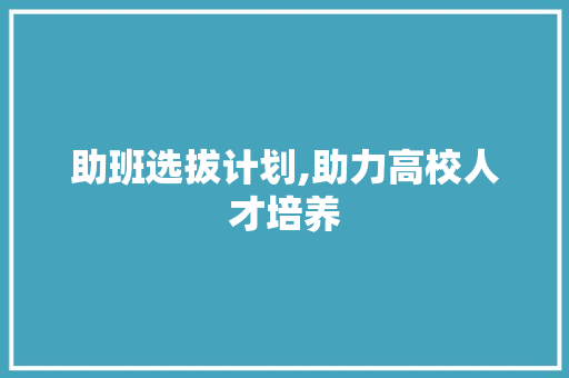 助班选拔计划,助力高校人才培养，构建和谐师生关系 演讲稿范文