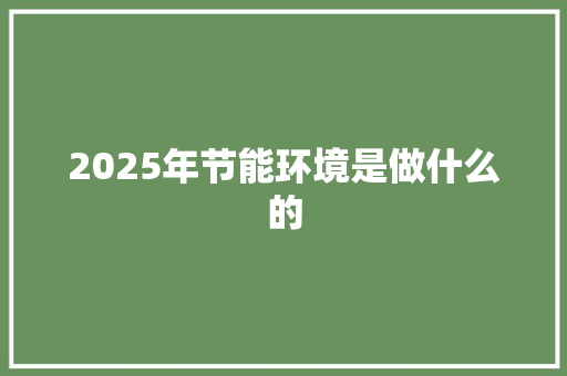 2025年节能环境是做什么的