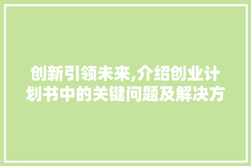 创新引领未来,介绍创业计划书中的关键问题及解决方法 应用文范文