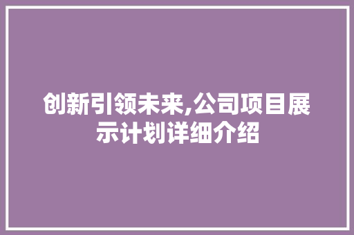 创新引领未来,公司项目展示计划详细介绍 散文范文