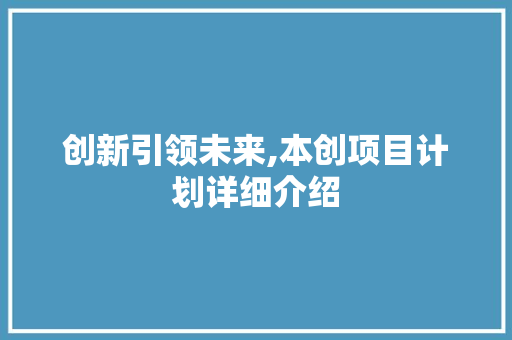 创新引领未来,本创项目计划详细介绍 记叙文范文