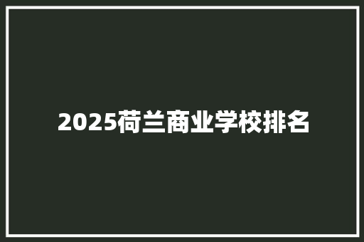 2025荷兰商业学校排名