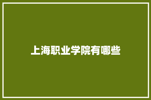 上海职业学院有哪些