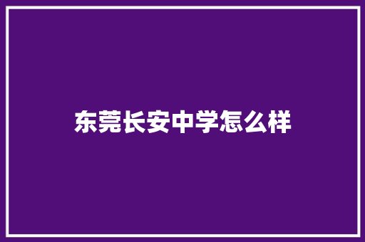 东莞长安中学怎么样