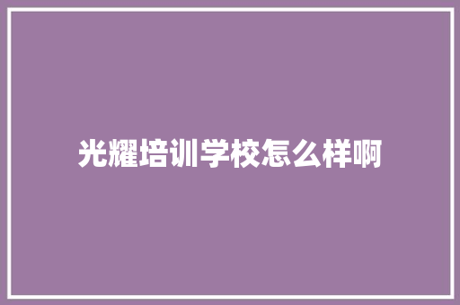 光耀培训学校怎么样啊
