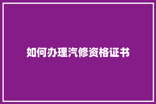 如何办理汽修资格证书