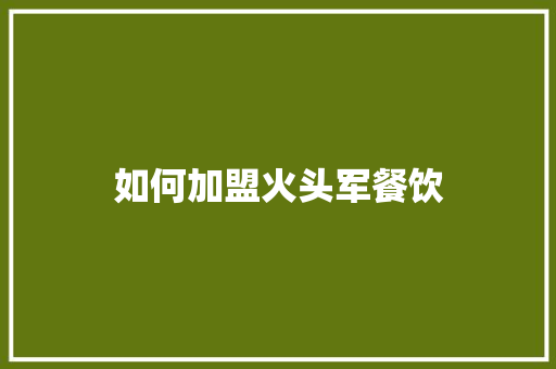 如何加盟火头军餐饮