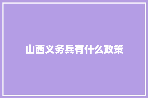 山西义务兵有什么政策