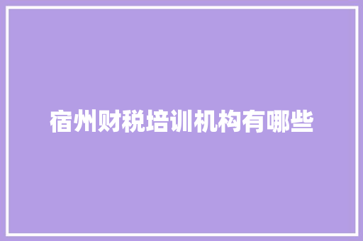 宿州财税培训机构有哪些