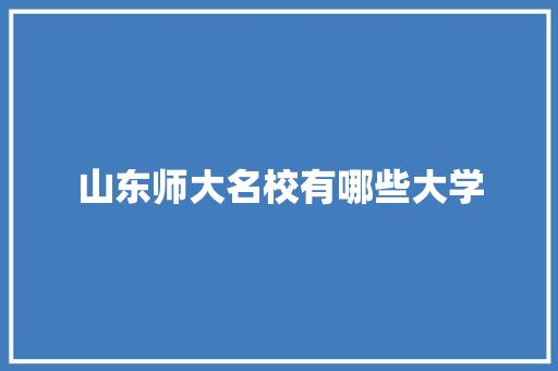 山东师大名校有哪些大学