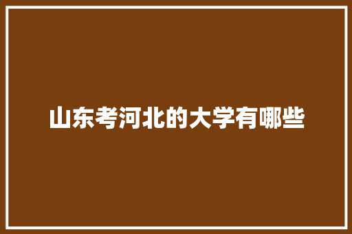 山东考河北的大学有哪些