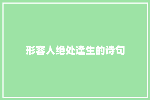 形容人绝处逢生的诗句