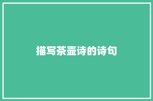 描写茶壶诗的诗句